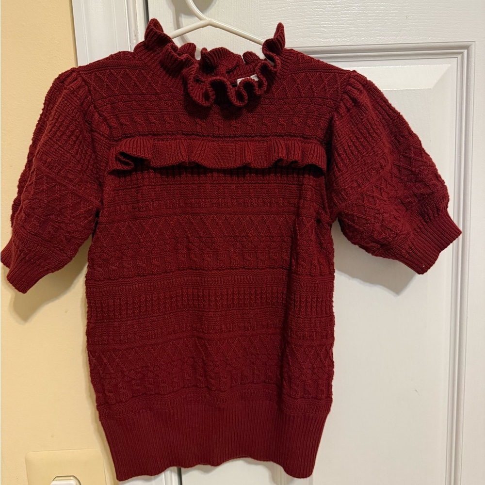 Size 5 Kids Ruffled Knit Sweater in Deep Red